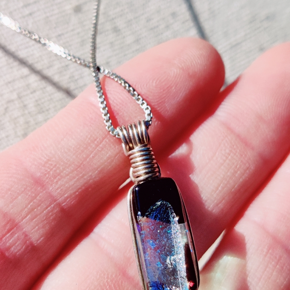 Vintage sterling dichroic glass pendant - Picture 2 of 8